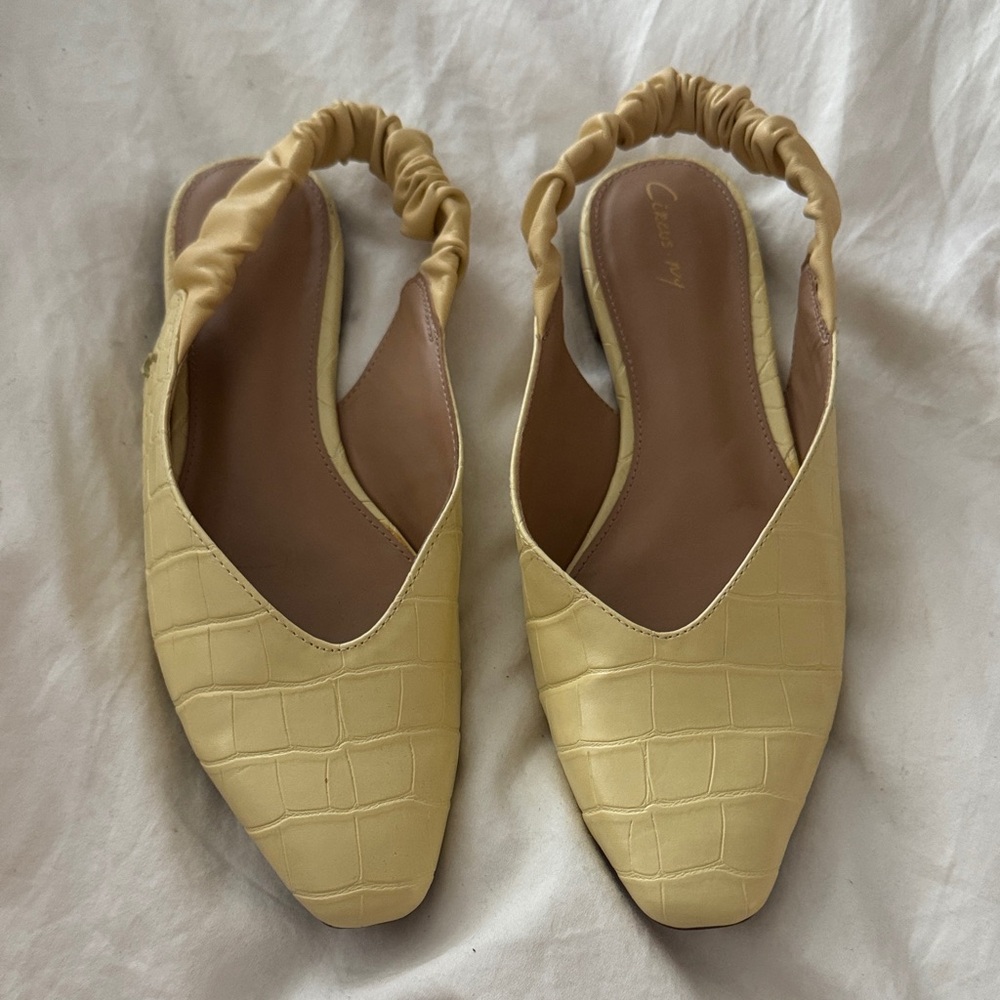 Croc-Embossed Yellow Slingback Flats with Elastic Back